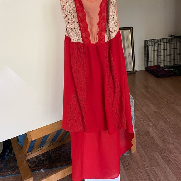 Red lacy semi formal sun dress - Picture 3 of 6
